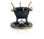Country Fondue set djelova drvo,nerdjajuci celik