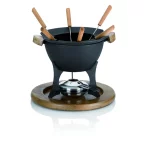 Country Fondue set djelova drvo,nerdjajuci celik