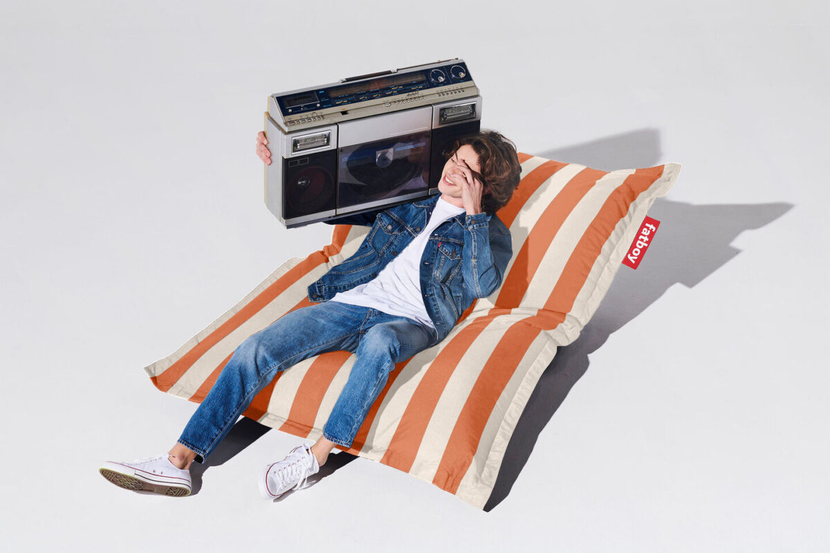 ORIGINAL Fatboy Lazy bag STRIPE ORANGE CREME OUTDOOR - Image 2