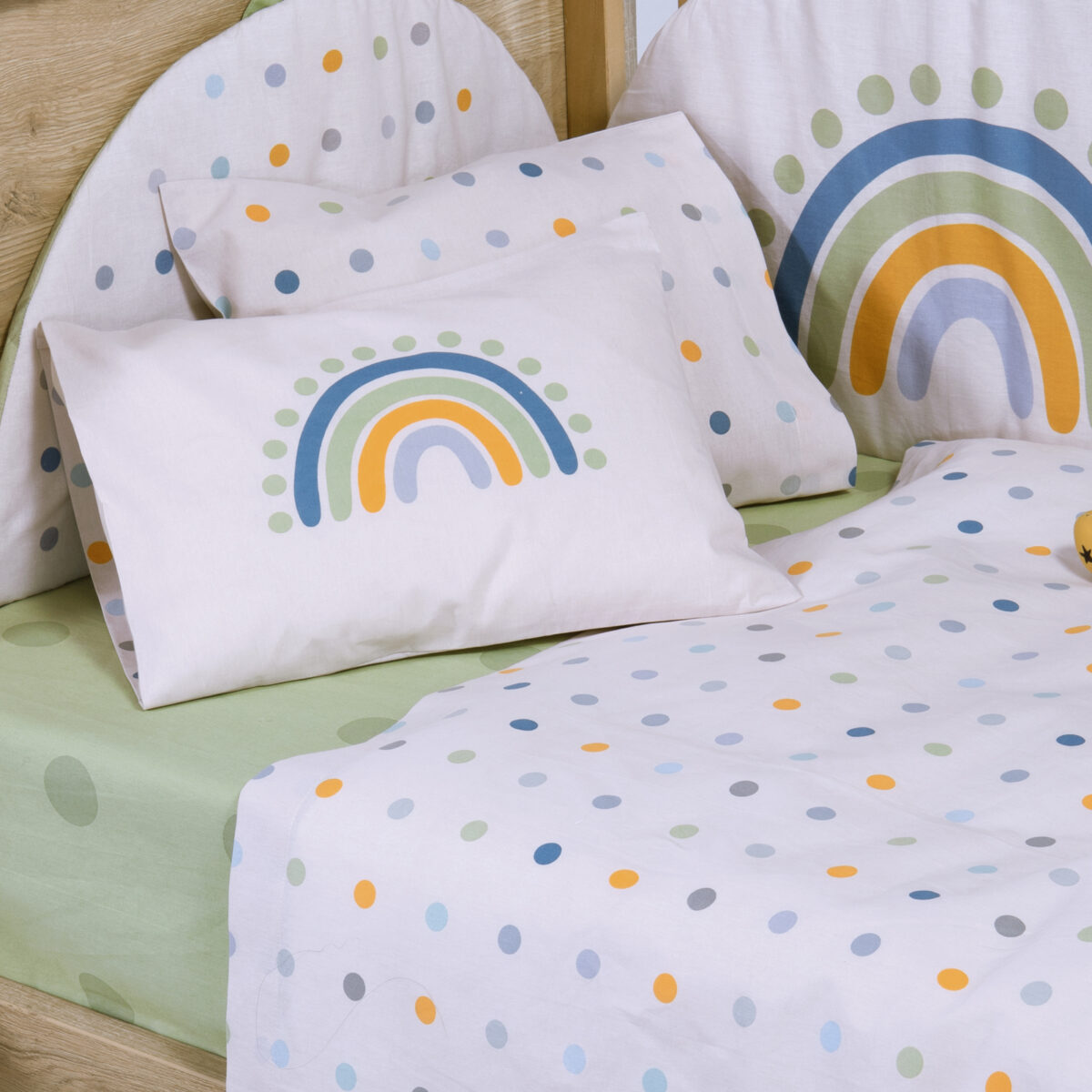 BABY DOTS Posteljina za krevetac sa plahtom i čaršavom ECRU/GREEN - Image 2