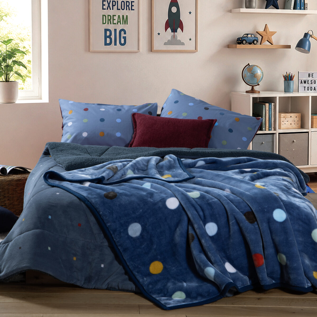 DOTS BLUE Ćebe za jedan krevet BLUE - Image 3