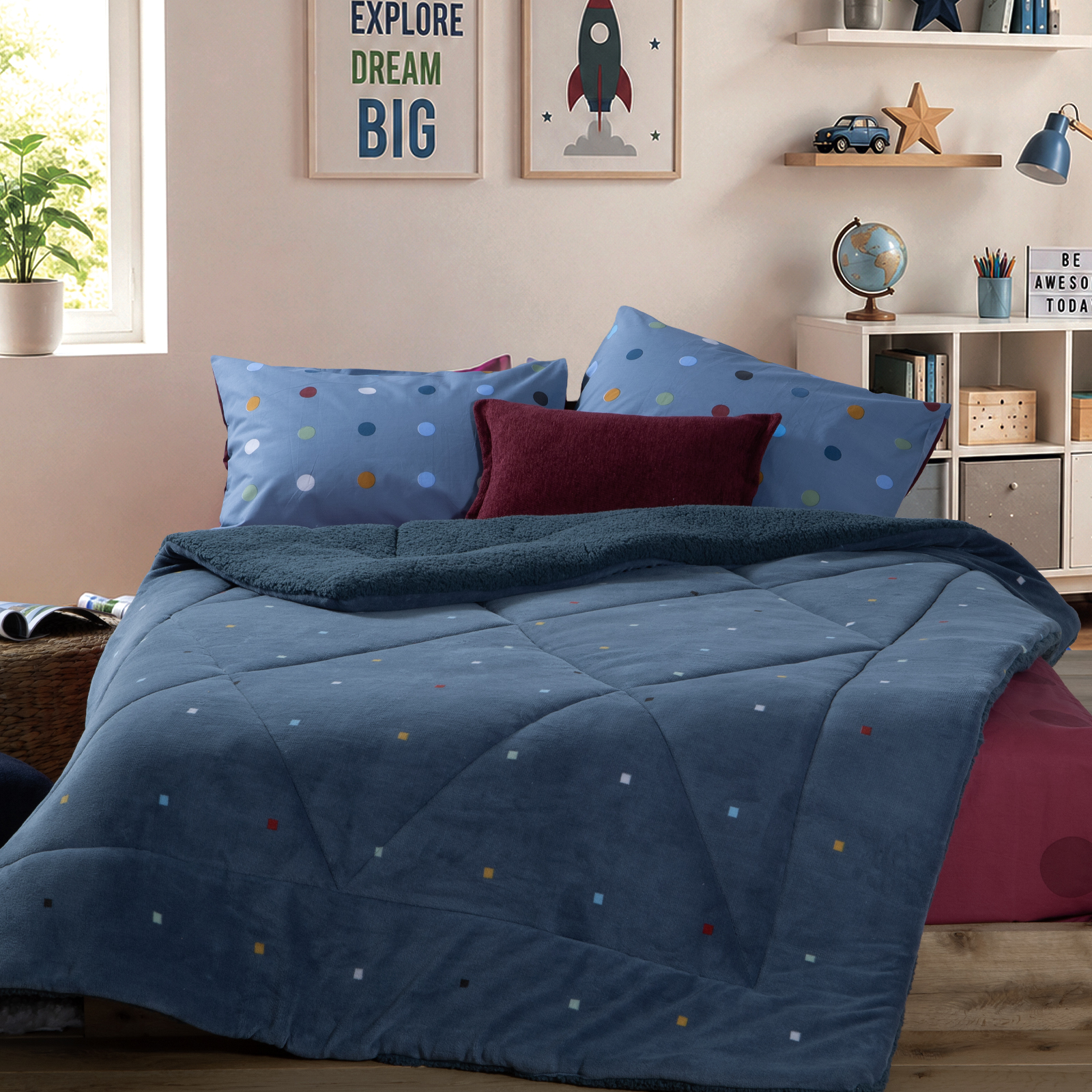 040955-2 DOTS BLUE Ćebe za jedan krevet BLUE - Image 1