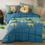 JUNGLE MANIA Jorgan za jedan krevet GREEN/BLUE