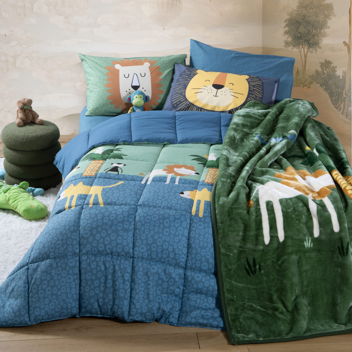 JUNGLE MANIA Jorgan za jedan krevet GREEN/BLUE - Image 3