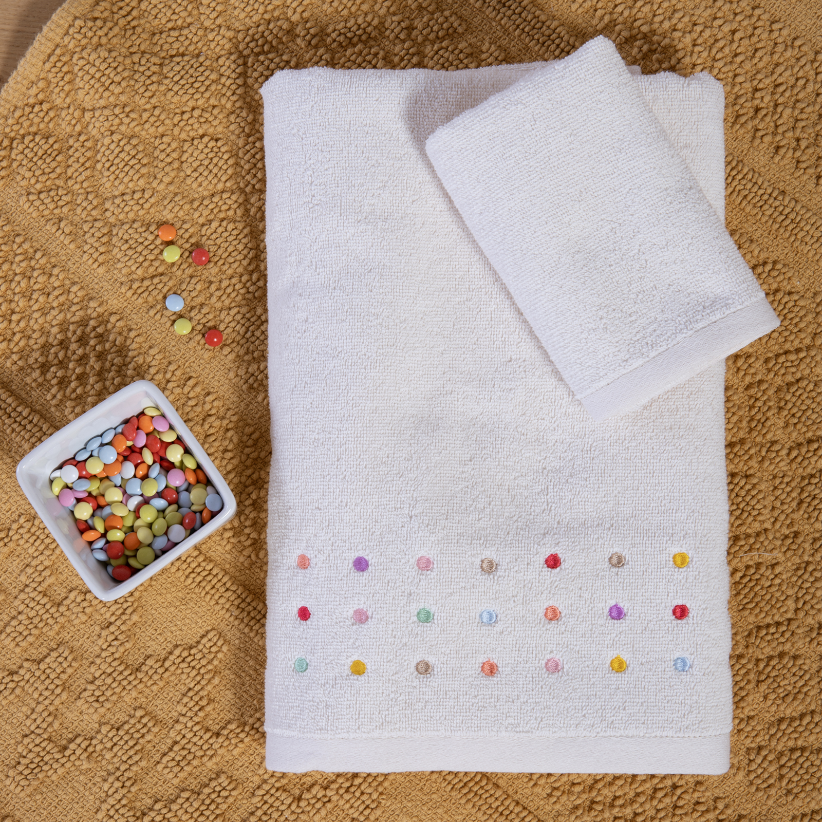 041054-3 DOTS Set 2 peškira ECRU/PINK - Image 1