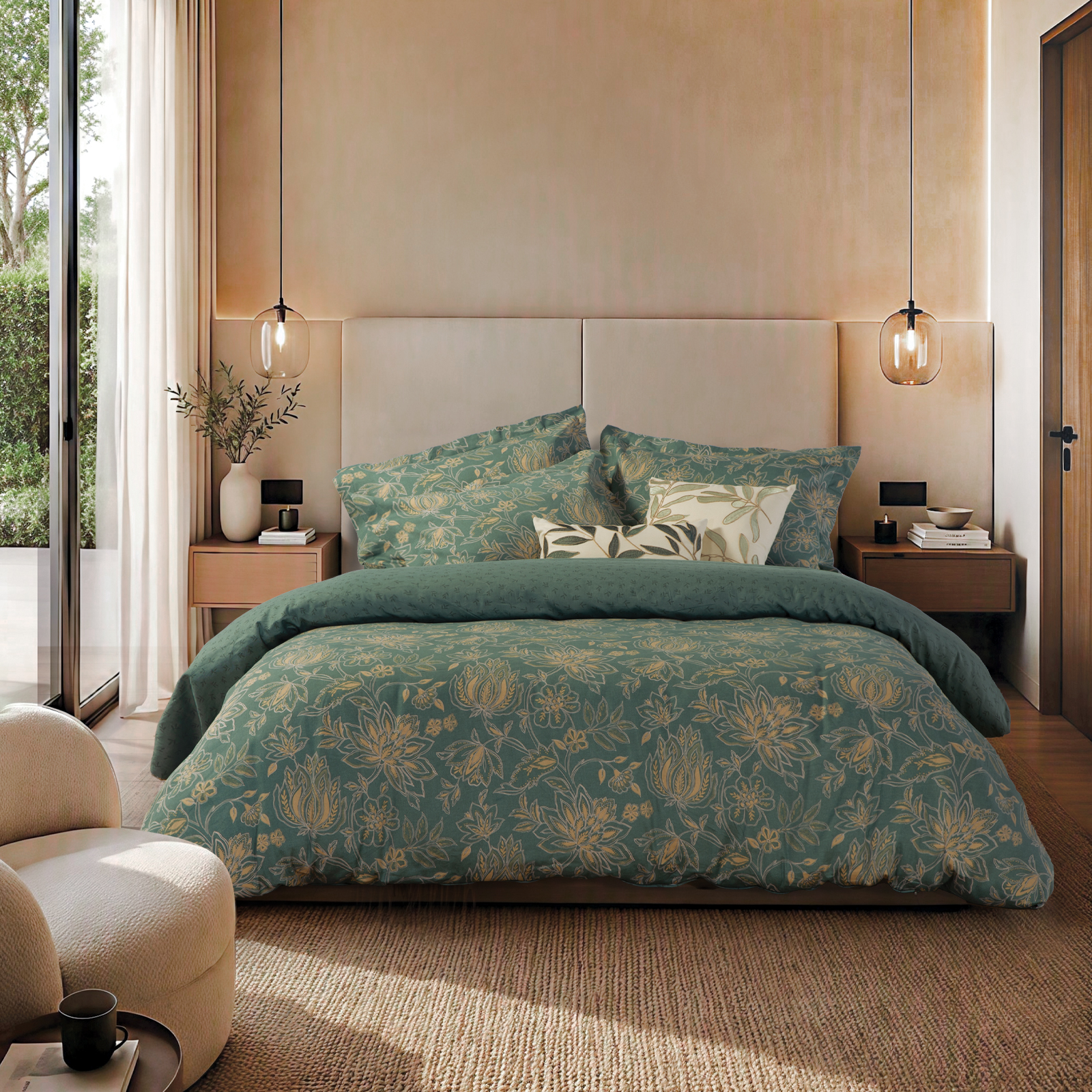 5205495648569 ELINDA Posteljina za francuski krevet sa plahtom i čaršavom GREEN - Image 1