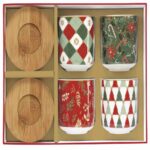FANCY CHRISTMAS Set 4 šoljice za kafu od porcelana sa tacnama od bambusa - Image 2