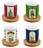 FESTIVE AVENUE Set 4 šoljice za kafu od porcelana sa tacnama od bambusa
