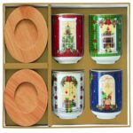 FESTIVE AVENUE Set 4 šoljice za kafu od porcelana sa tacnama od bambusa - Image 4