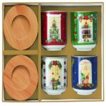 FESTIVE AVENUE Set 4 šoljice za kafu od porcelana sa tacnama od bambusa - Image 5
