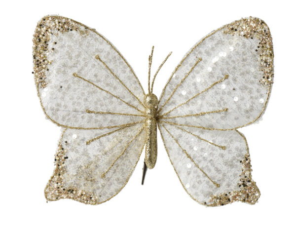 Novogodišnji ukras leptir 1 varijanta WHITE/GOLD