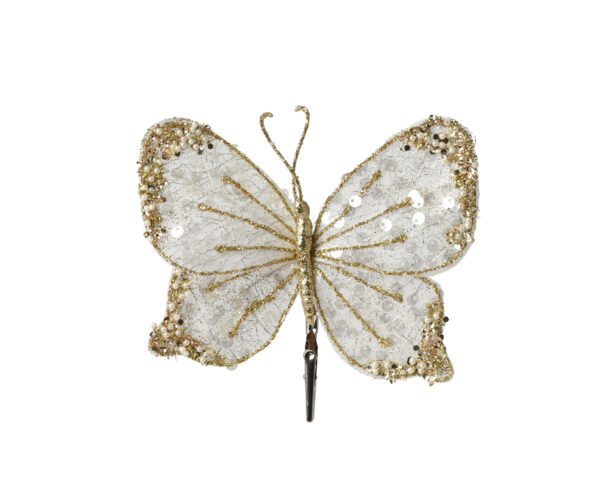 Novogodišnji ukras leptir 1 varijanta WHITE/GOLD