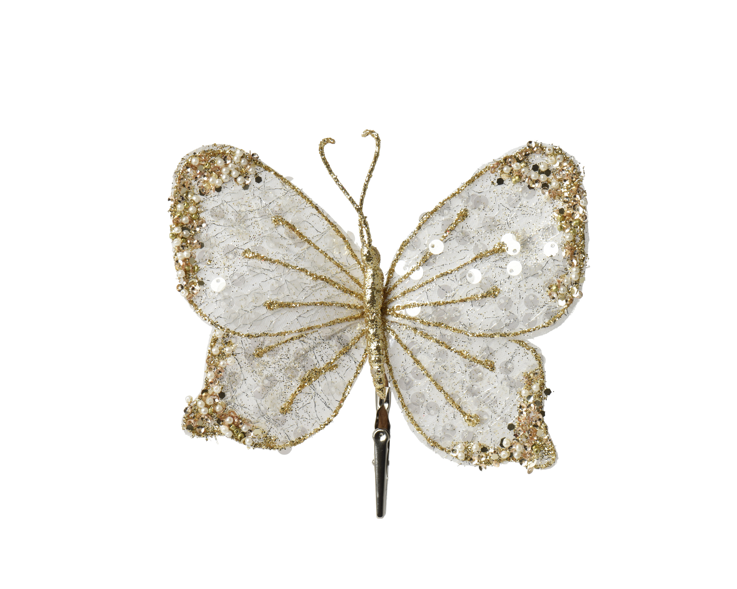 202180-1 Novogodišnji ukras leptir 1 varijanta WHITE/GOLD - Image 1