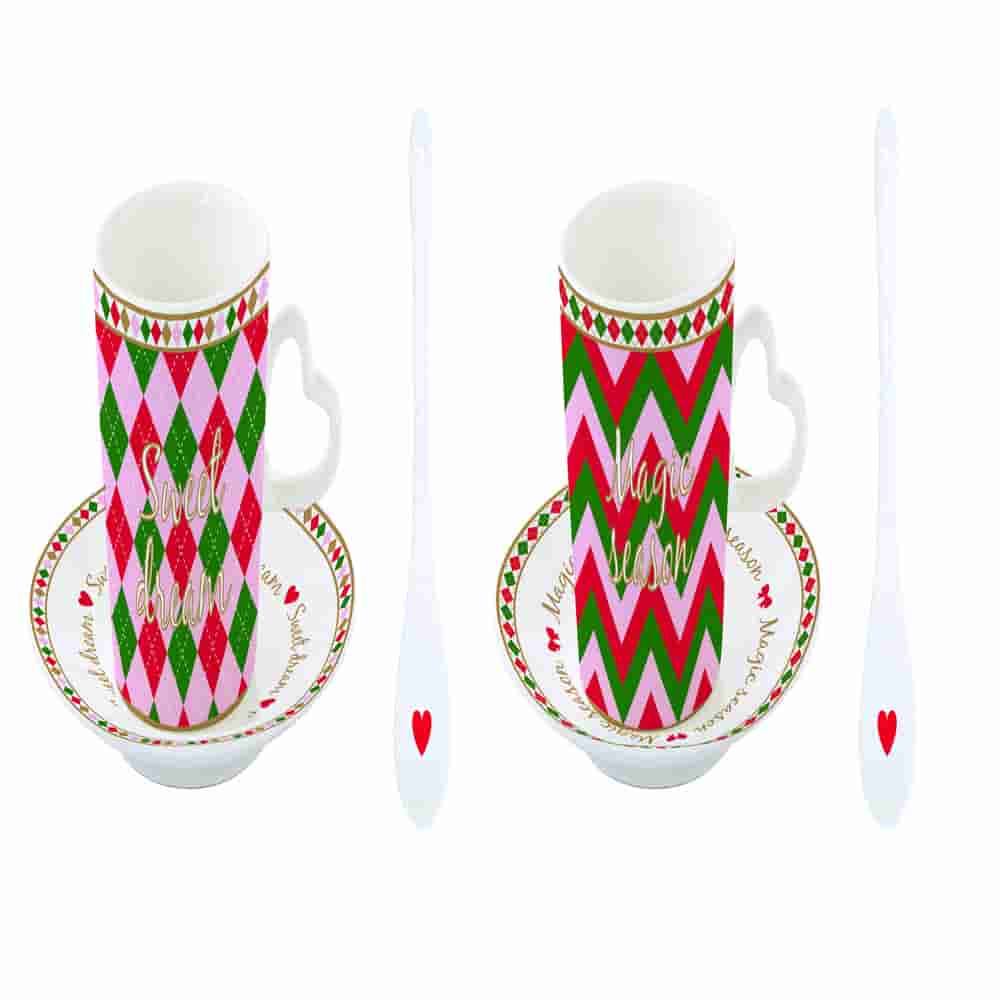 3107 CTWI CHRISTMAS TWIST Set 2 šoljice za kafu sa tacnama i kašičicama, ručke u obliku srca - Image 1