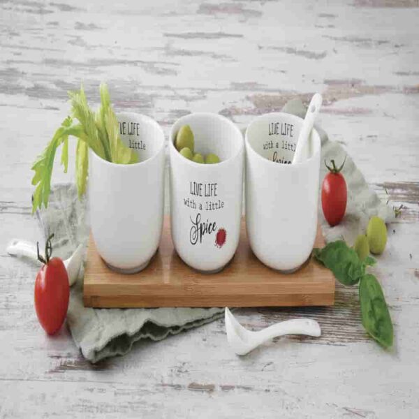 KITCHEN ELEMENTS Set za umake sa podlogom od bambusa, 3 činije i kašičicama